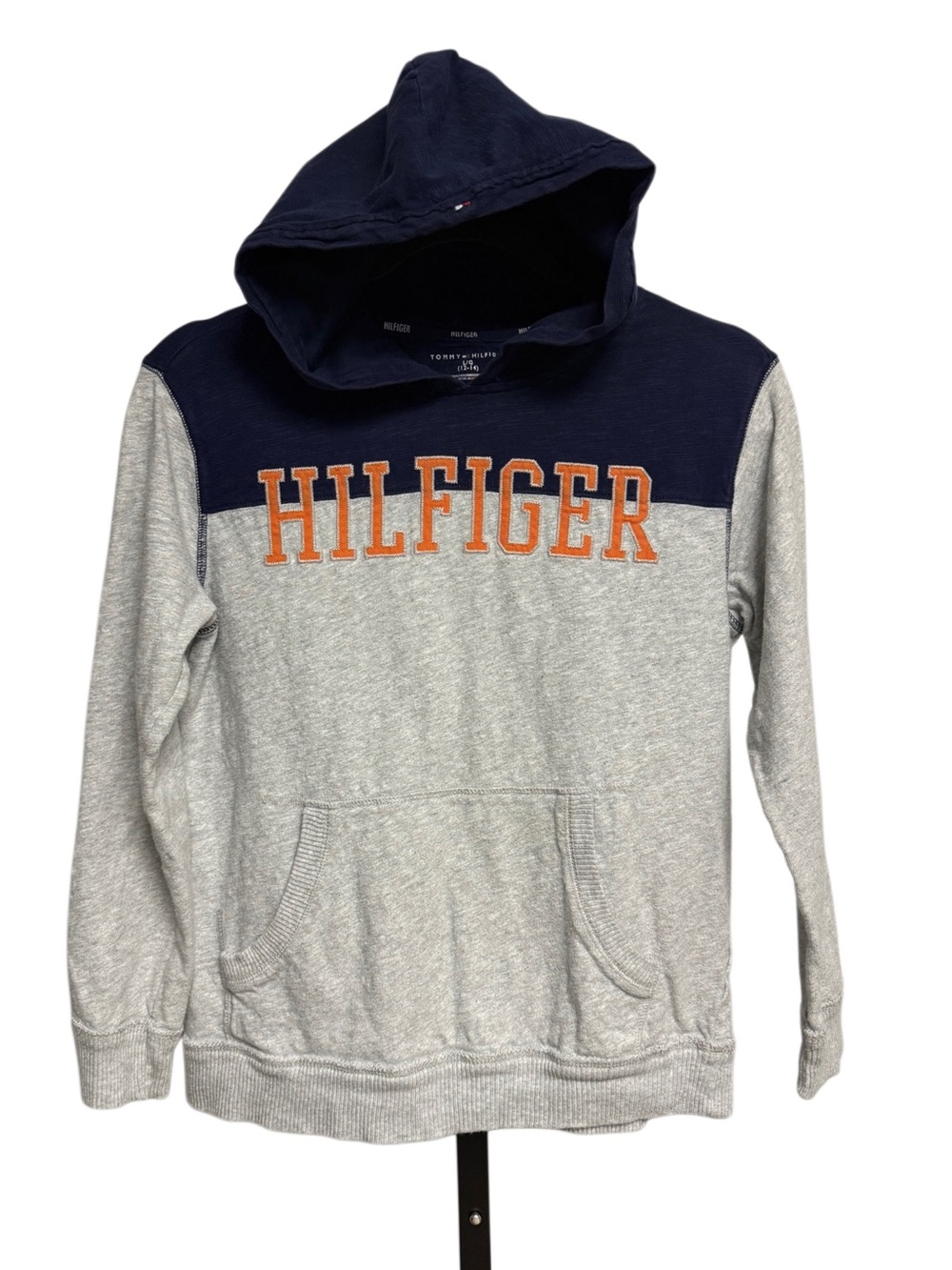 Vtg Y2K Tommy Hilfiger Hooded Long Sleeve Shirt Orange Logo Size L 10/12
